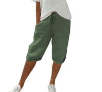 Pantaloni Donna Estivi Larghi Comodi Cotone E Lino Pinocchietti Elegante Leggeri 3/4 con Tasca Cropped Bermuda Capri Vita Alta Casual Tuta Sportivi Coulisse Regolabile Pantalone Dritta Jogger Estivo
