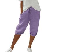 Pantaloni Donna Estivi Larghi Comodi Cotone E Lino Pinocchietti Elegante Leggeri 3/4 con Tasca Cropped Bermuda Capri Vita Alta Casual Tuta Sportivi Coulisse Regolabile Pantalone Dritta Jogger Estivo