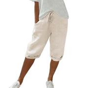 Pantaloni Donna Estivi Larghi Comodi Cotone E Lino Pinocchietti Elegante Leggeri 3/4 con Tasca Cropped Bermuda Capri Vita Alta Casual Tuta Sportivi Coulisse Regolabile Pantalone Dritta Jogger Estivo