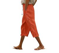Pantaloni Donna Estivi Larghi Comodi Cotone e Lino Pinocchietti Elegante Leggeri 3/4 Con Tasca Cropped Bermuda Capri Vita Alta Casual Tuta Sportivi Coulisse Regolabile Pantalone Dritta Estivo Jogger