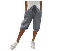 Pantaloni Donna Estivi Larghi Comodi Cotone E Lino Pinocchietti Elegante Leggeri 3/4 con Tasca Cropped Bermuda Capri Vita Alta Casual Tuta Sportivi Coulisse Regolabile Pantalone Dritta Jogger Estivo