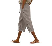 Pantaloni Donna Estivi Larghi Comodi Cotone e Lino Pinocchietti Elegante Leggeri 3/4 Con Tasca Cropped Bermuda Capri Vita Alta Casual Tuta Sportivi Coulisse Regolabile Pantalone Dritta Estivo Jogger