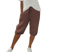 Pantaloni Donna Estivi Larghi Comodi Cotone E Lino Pinocchietti Elegante Leggeri 3/4 con Tasca Cropped Bermuda Capri Vita Alta Casual Tuta Sportivi Coulisse Regolabile Pantalone Dritta Jogger Estivo