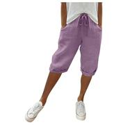 Pantaloni Donna Estivi Larghi Comodi Cotone E Lino Pinocchietti Elegante Leggeri 3/4 con Tasca Cropped Bermuda Capri Vita Alta Casual Tuta Sportivi Coulisse Regolabile Pantalone Dritta Jogger Estivo