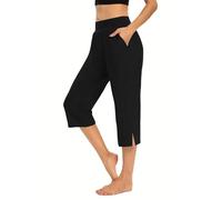 Pantaloni Donna Estivi Yoga Casual Larghi Pantaloni 3/4 Elastici in Vita Tinta Unita Estivi Pinocchietti Donna Taglie Forti Vita Alta Bermuda Spiaggia al Ginocchio Svago Pinocchietto Cropped
