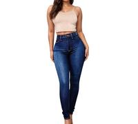 Pantaloni Donna Jeans - Jeans Donna Neri Jeans Skinny a Vita Alta con Elastico alla Moda da Donna Che sollevano i Piedi (Dark Blue XL)