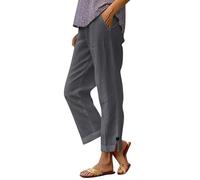 Pantaloni Donna Lino Eleganti Leggeri Pantalone Lunghi Estivi Curvy Pantaloni Larghi con Tasche Elastico Morbidi Pants Gamba Dritta Comodi Taglie Forti Pantalone Harem Tinta Unita Moda Primavera 2025