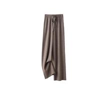 Pantaloni drappeggiati da donna a vita alta ispessiti, pantaloni larghi a gamba dritta, pantaloni a gamba larga da donna a terra, Cachi scuro, L