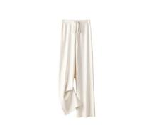 Pantaloni drappeggiati da donna a vita alta ispessiti, pantaloni larghi a gamba dritta, pantaloni a gamba larga da donna a terra, bianco, L