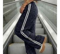 Pantaloni dritti con vita alta, lacci in vita e righe laterali, con stampa a righe e leopardata su tutto il capo, adatti per primavera/estate L,M,S,XL,XSMotivo strutturatoPoliestere