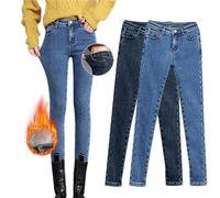 Pantaloni dritti da donna, a vita alta, pantaloni da donna invernali, eleganti, foderati in pile invernali, caldi, taglio denim con tasche jeans a vita alta, gamba dritta, casual, leggings slim jeans