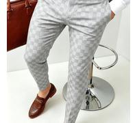 Pantaloni Eleganti da a Quadri, Grigio Chiaro e , Disponibili in Diverse Taglie, Vestibilità Classica e Raffinata per Formali/Casuali, Tessuto Premium per , Abbinati a Camicia Elegante e Mocassini