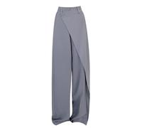 Pantaloni eleganti da donna, alla moda, semplici, a pendolare, design irregolare, stile vintage, a gamba larga, per il tempo libero, da donna, colore nero, grigio., L