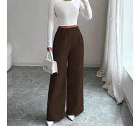 Pantaloni eleganti da donna in tessuto di bambù con design a vita con fibbia e sovrapposizione frontale, adatti come uniforme professionale per insegnanti, essenziali per il Ringraziamento e Ognissant