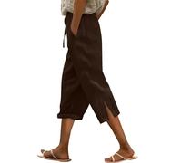 Pantaloni estivi da donna a 3/4, in cotone a vita alta, in lino, comodi, in tinta unita, ad asciugatura rapida, da spiaggia, per attività all'aperto, con coulisse e tasche, S-3Xl, caffè, L