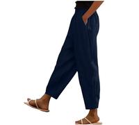 Pantaloni estivi da donna a gamba dritta in cotone e lino con coulisse pantaloni elastici in vita con tasche tinta unita pantaloni da spiaggia comodi pantaloni da spiaggia alla moda slim fit pantaloni