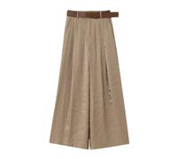 Pantaloni estivi da donna a gamba larga, effetto seta, alla moda, a vita alta, con cintura regolabile, Come da immagine, M