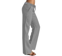 Pantaloni estivi da donna, a vita alta, in cotone, in lino, comodi, in mussola ad asciugatura rapida, per attività all'aria aperta, con coulisse e tasche, S-Xxl, grigio., L