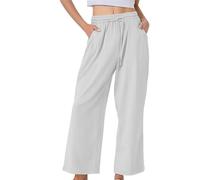 Pantaloni estivi da donna, a vita alta, in cotone, in lino, comodi, in tinta unita, in mussola, traspiranti, per il tempo libero, vita elasticizzata, con coulisse e tasche, S-5Xl, bianco, 5XL