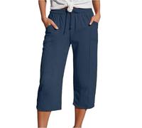 Pantaloni estivi da donna bellissimi oversize ariosi con coulisse per le donne resort sport plaid check scuro elastico ampio cargo, Blu scuro, XL