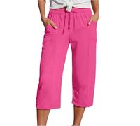 Pantaloni estivi da donna bellissimi oversize ariosi con coulisse per le donne resort sport plaid check scuro elastico ampio cargo, Rosa acceso, S