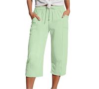Pantaloni estivi da donna bellissimi oversize ariosi con coulisse per le donne resort sport plaid check scuro elastico ampio cargo, Verde chiaro, M