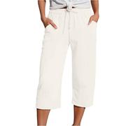 Pantaloni estivi da donna bellissimi oversize ariosi con coulisse per le donne resort sport plaid check scuro elastico ampio cargo, Beige, M