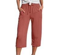 Pantaloni estivi da donna bellissimi oversize ariosi con coulisse per le donne resort sport plaid check scuro elastico ampio cargo, Rosso, XXL