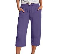 Pantaloni estivi da donna bellissimi oversize ariosi con coulisse per le donne resort sport plaid check scuro elastico ampio cargo, Viola chiaro, XXL