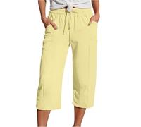 Pantaloni estivi da donna bellissimi oversize ariosi con coulisse per le donne resort sport plaid check scuro elastico ampio cargo, Giallo, M