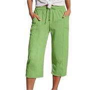 Pantaloni estivi da donna bellissimi oversize ariosi con coulisse per le donne resort sport plaid check scuro elastico ampio cargo, Verde, XL