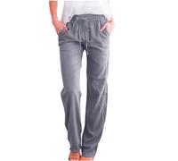 Pantaloni estivi da donna con coulisse e tasche, Grigio, M