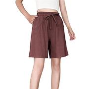 Pantaloni estivi da donna, corti, estivi, ariosi, da donna, corti, in cotone, colore nero, leggeri, in tessuto, eleganti, corti, per il tempo libero, per lo yoga, a, XL