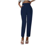 Pantaloni estivi da donna, da ufficio, eleganti, vestibilità regolare, in cotone leggero, intervista, alla moda, da viaggio, bici, equitazione, lino, Blu, L