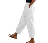 Pantaloni estivi da donna in cotone e lino a gamba larga con coulisse in vita elastica pantaloni di lino ritagliati tinta unita a vita alta pantaloni leggeri casual per tutti i giorni pantaloni da