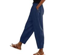 Pantaloni estivi da donna in cotone e lino a gamba larga con coulisse in vita elastica pantaloni di lino ritagliati tinta unita a vita alta pantaloni leggeri casual per tutti i giorni pantaloni da