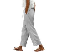 Pantaloni estivi da donna in lino, a vita alta, in mussola, traspiranti, tinta unita, leggeri, ad asciugatura rapida, per il tempo libero, con coulisse e tasche, S-3Xl, Blu marino, L