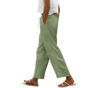 Pantaloni estivi da donna in lino, a vita alta, in mussola, traspiranti, tinta unita, leggeri, ad asciugatura rapida, per il tempo libero, con coulisse e tasche, S-3Xl, Azzurro, L
