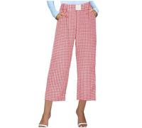 Pantaloni estivi da donna, leggeri, 7/8, per il tempo libero, a quadretti, con gamba larga, comodi, ariosi, tinta unita, con tasche, RD1, XL