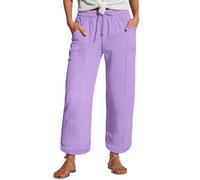 Pantaloni estivi da donna leggeri a doppio strato Crinkle-Culotte con coulisse, in tinta unita, in tessuto delicato sulla pelle, traspiranti, per il tempo libero e l'ufficio, taglia S-5XL, Lilla, XXL