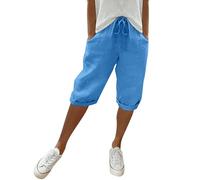 Pantaloni Estivi da Donna, Leggeri, Estivi, al Ginocchio, Lunghezza al Ginocchio, in Lino, a Gamba Larga, Estivi, Corti, Tinta Unita, in Cotone, in Lino, Casual, in Tessuto Pantaloncini Donna Estivi