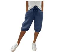 Pantaloni Estivi da Donna, Leggeri, Estivi, al Ginocchio, Lunghezza al Ginocchio, in Lino, a Gamba Larga, Estivi, Corti, Tinta Unita, in Cotone, in Lino, Casual, in Tessuto Pantaloncini Donna Estivi