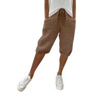 Pantaloni Estivi da Donna, Leggeri, Estivi, al Ginocchio, Lunghezza al Ginocchio, in Lino, a Gamba Larga, Estivi, Corti, Tinta Unita, in Cotone, in Lino, Casual, in Tessuto Pantaloncini Donna Estivi