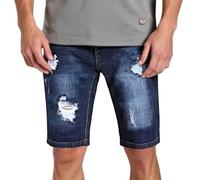 Pantaloni estivi da uomo, in denim strappato, slim fit, per il tempo libero, casual, dritto, lavato, streetwear Hip Hop, Blu scuro, 48