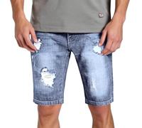 Pantaloni estivi da uomo, in denim strappato, slim fit, per il tempo libero, casual, dritto, lavato, streetwear Hip Hop, Azzurro, 38