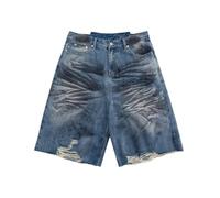 Pantaloni estivi da uomo lunghi al ginocchio con tintura sporca, pantaloncini in denim blu lavati lavati, Mj017, M