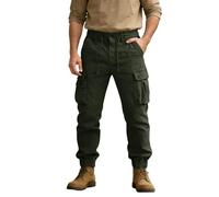 Pantaloni estivi da uomo lunghi in cotone, elasticizzati, cargo, con più tasche, con bottoni, da trekking, resistenti all'abrasione, casual, sportivi, softshell, Nero/verde, M