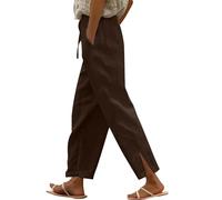 Pantaloni Estivi Donna,Women's Summer Long Solid Color Cotton Linen Straight Leg Loose Casual Pants Pantalone Sci (Brown, S).