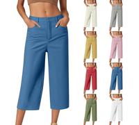 Pantaloni fluidi da donna in vita elastica 7/8, pantaloni da yoga e pilates da donna, pantaloni ad alto riso, pantaloncini elasticizzati, in lino, pantaloni larghi e gambe, pantaloni estivi pantaloni