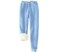Pantaloni fluidi da donna invernali - Pantaloni harem da donna in cotone tinta unita pantaloni foderati Sherpa pantaloni con coulisse pantaloni comodi, pantaloni con due tasche harem, azzurro, L